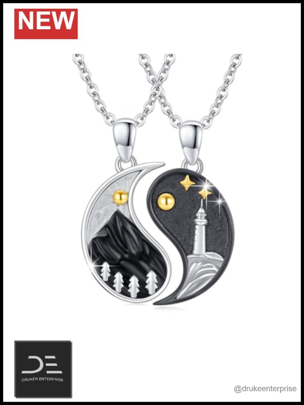 Yin Yang Matching Necklace S925 Sterling Silver Mountain Lighthouse Sun Moon